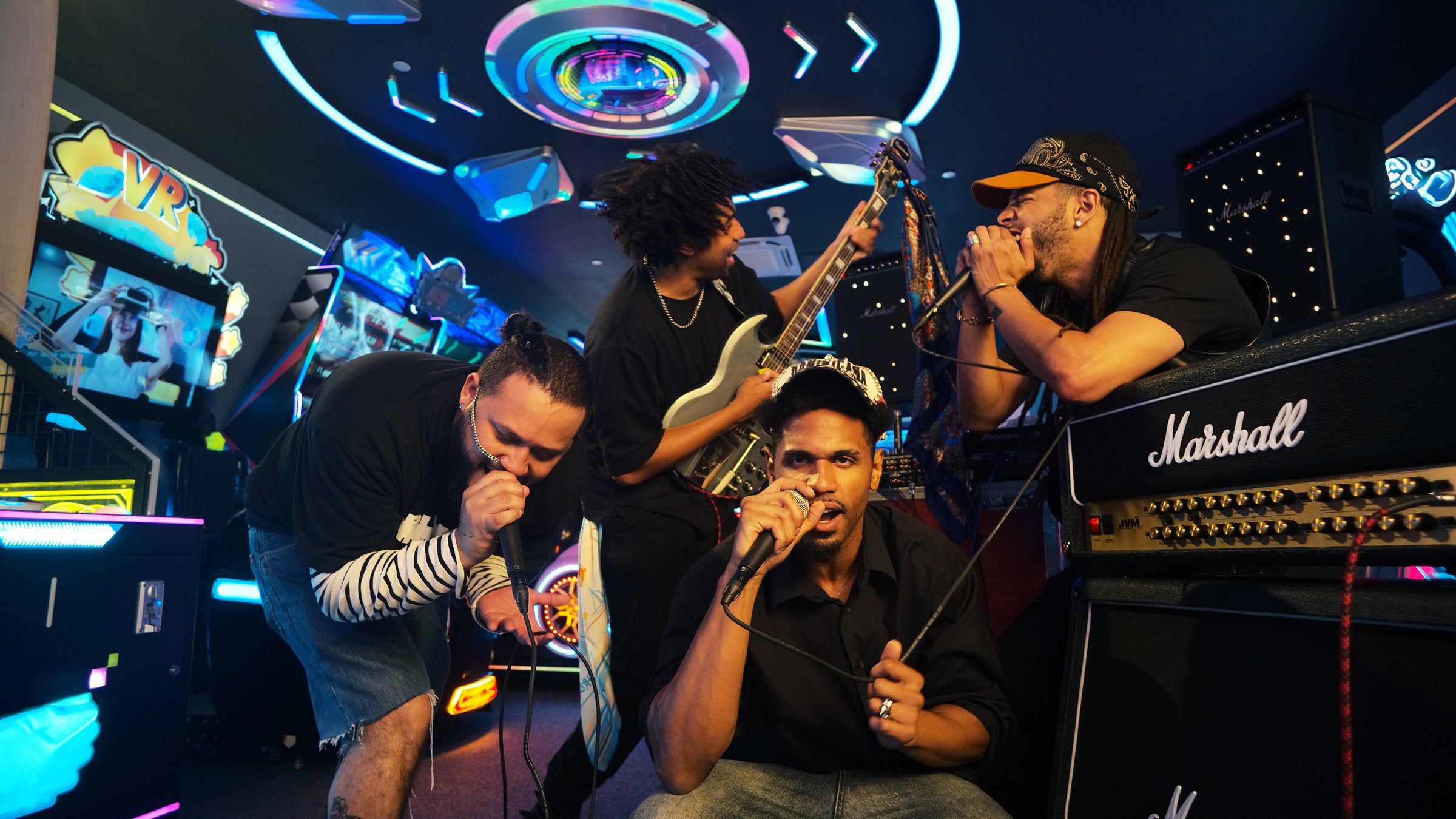 Musicians performing in a music venue